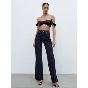 ZARA women’s black straight leg raw hem denim jeans 4